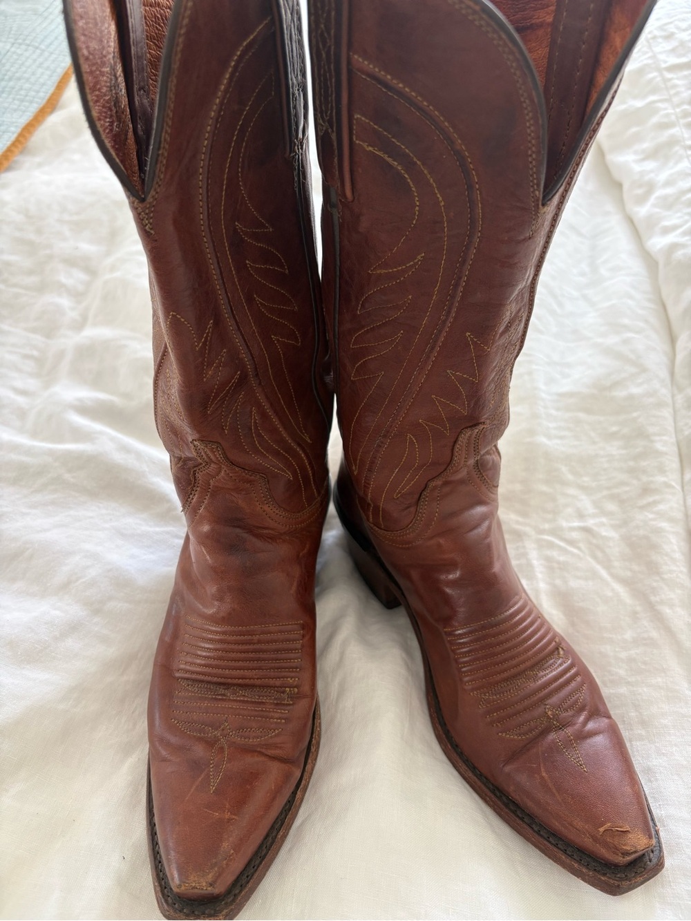 Lucchese Chestnut Brown Leather Cowboy Boots - Picture 3 of 10